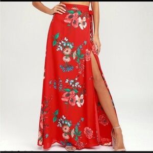 Lulus wrap red floral maxi skirt